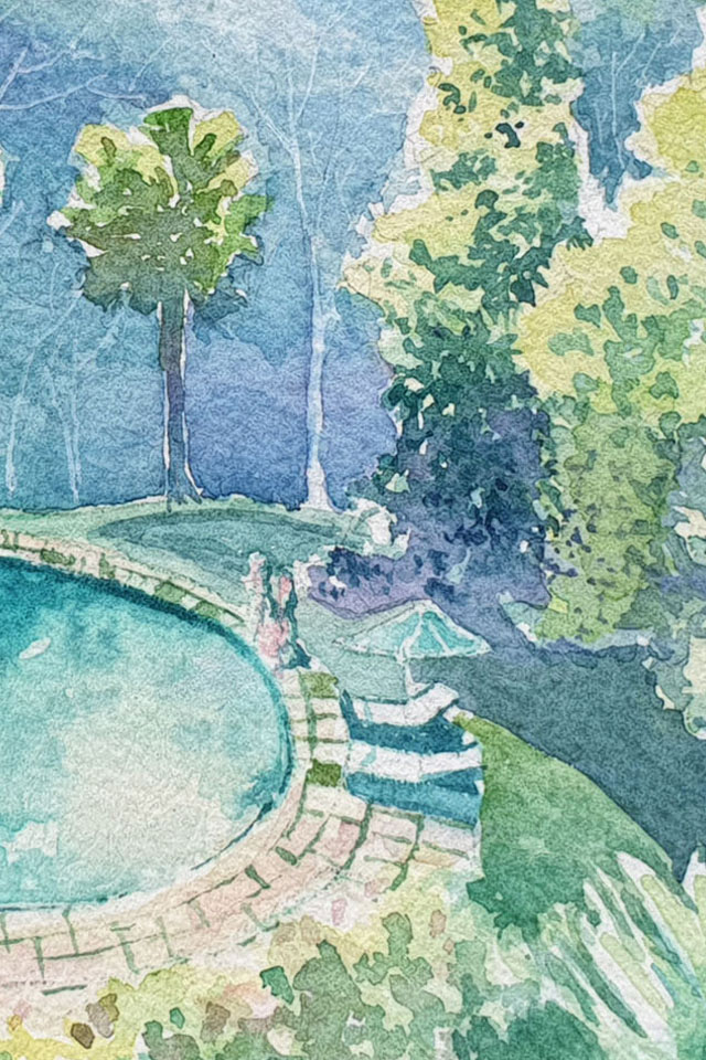 Dua Dari Villa, Ubud Bali, Watercolor Painting