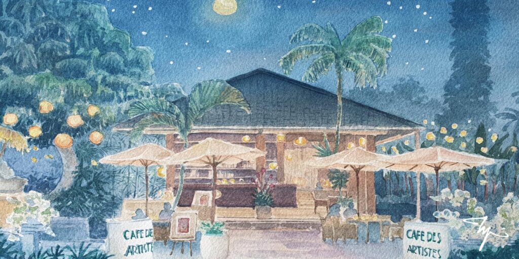 Watercolor Painting of a Cafe in Bali