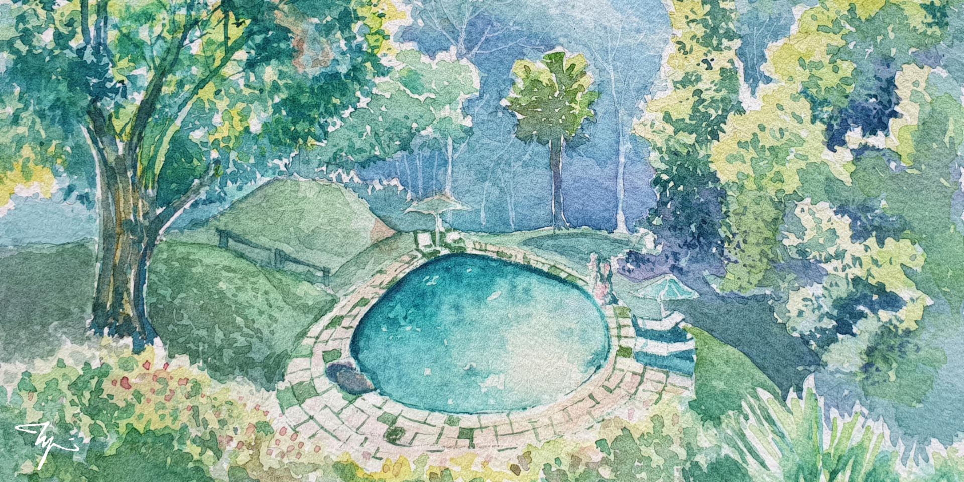 Dua Dari Villa, Ubud Bali, Watercolor Painting