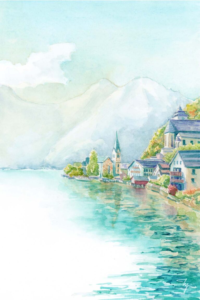Watercolor Painting of Hallstatt, Austria