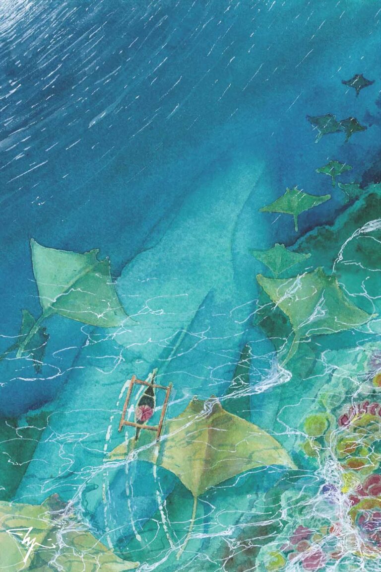 Tale From Manta Bay, Nusa Penida Bali, Watercolor Artwork