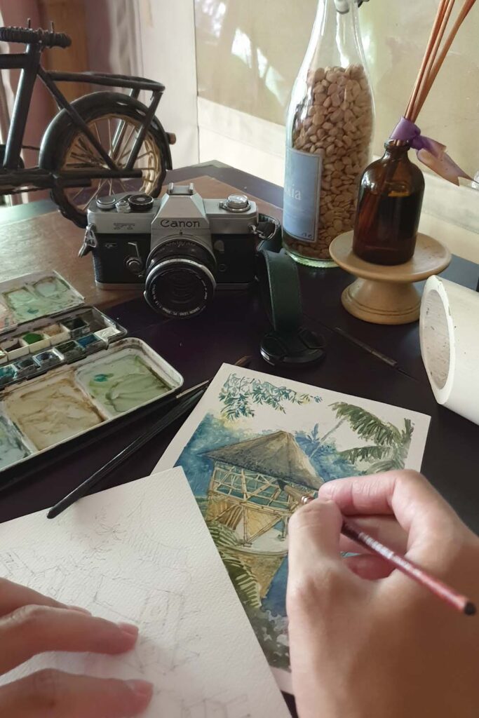 Sebatu Sanctuary Eco Resort, Ubud, Watercolor Painting