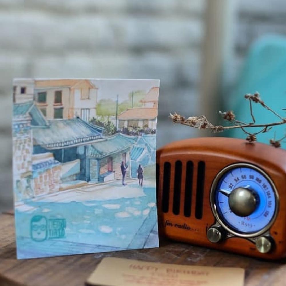 bukchon hanok village, korea, watercolor painting