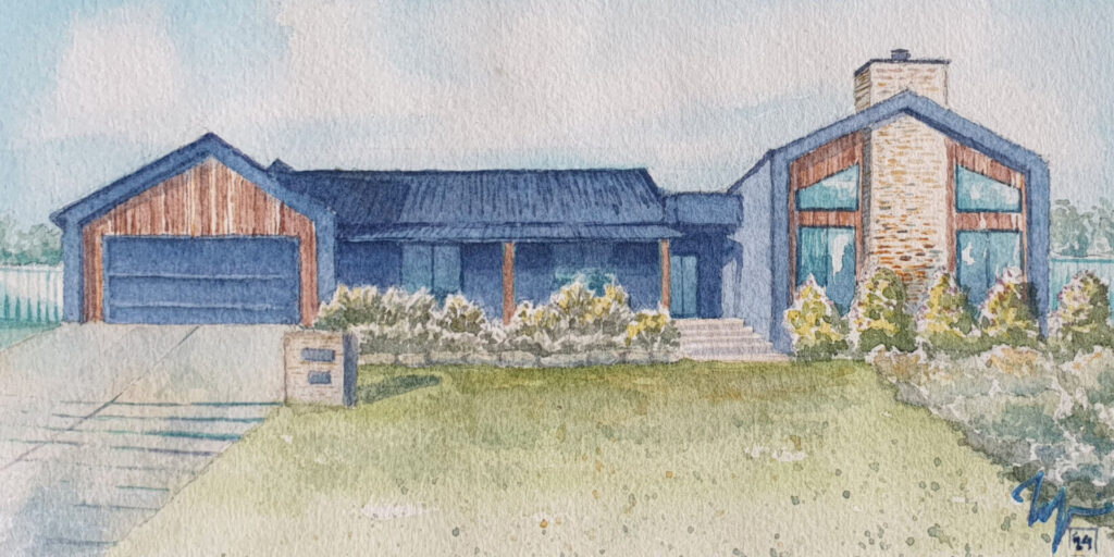 Private Villa in Australia Watercolor Artwork