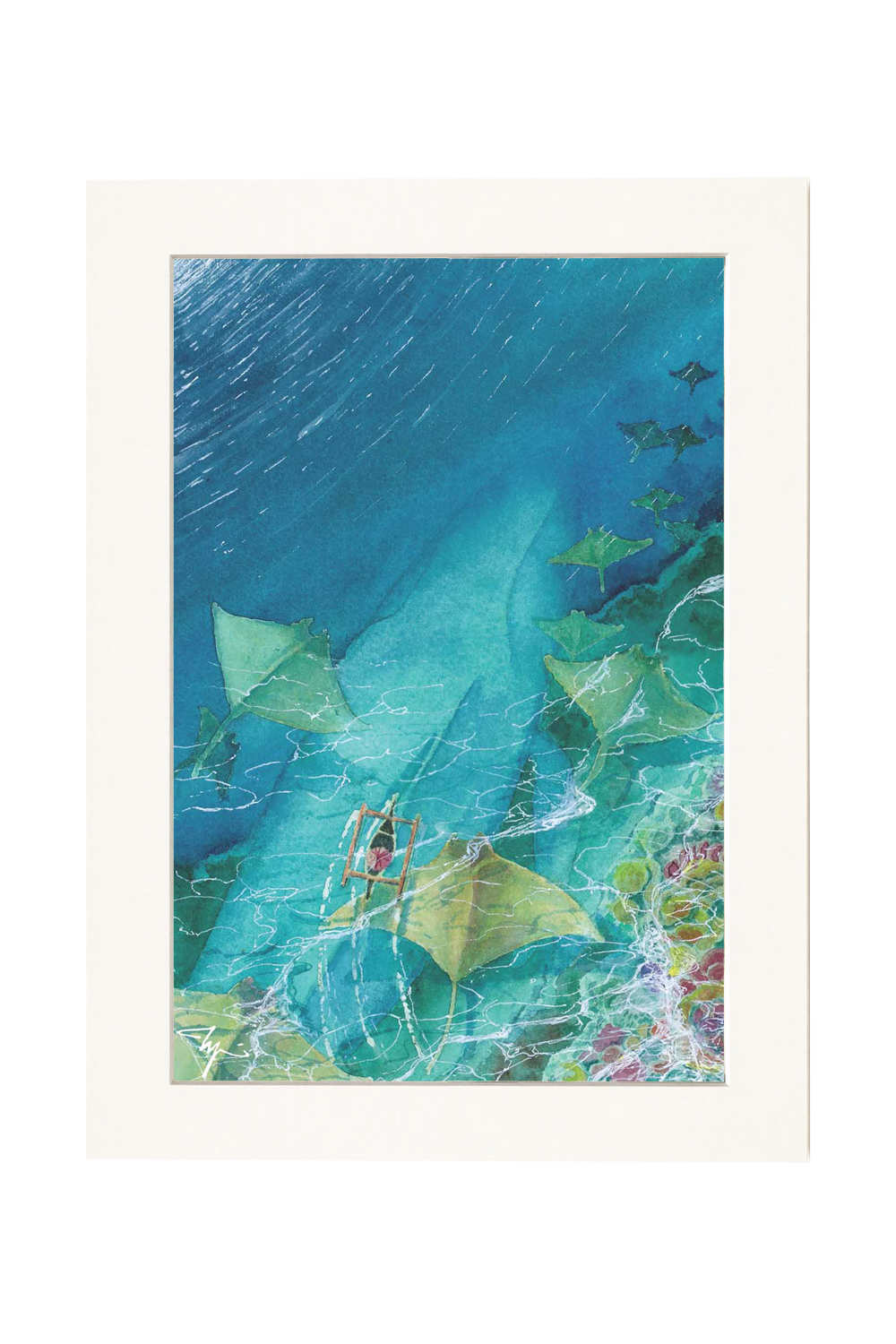 Tale From Manta Bay, Nusa Penida Bali, Watercolor Fine Art Print