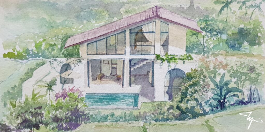 Private Villa, Australia, Watercolor Artwork