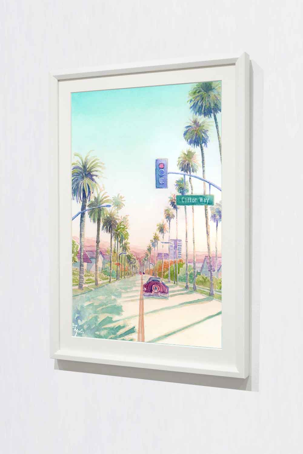 Clifton Way in Beverly Hills, California, Watercolor Artwork