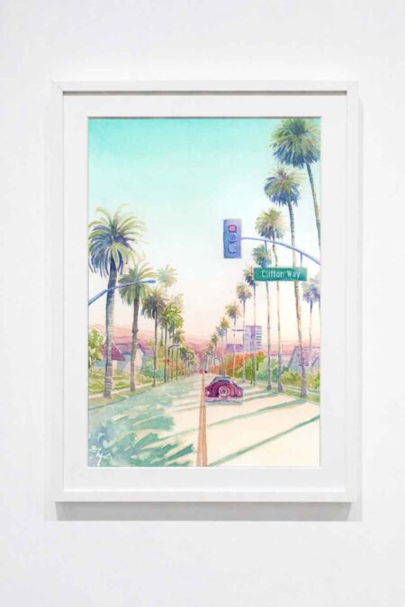 Clifton Way in Beverly Hills, California, Watercolor Artwork