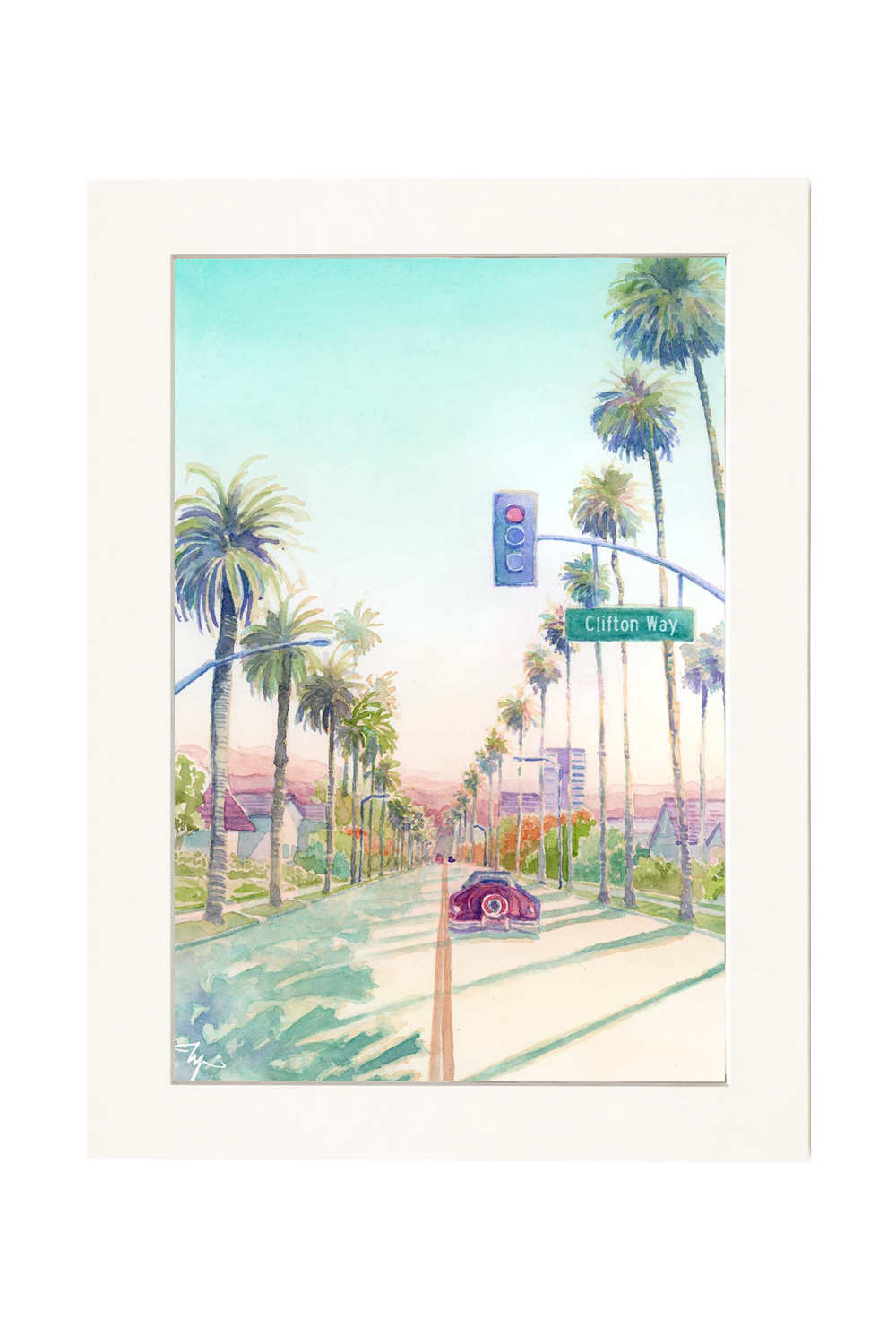 Clifton Way in Beverly Hills, California, Watercolor Artwork