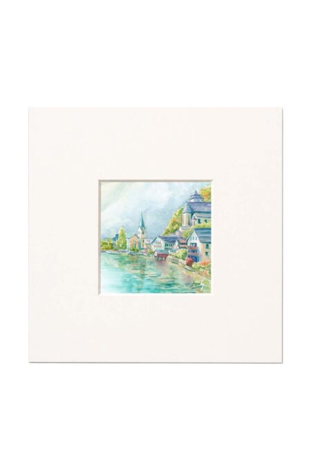 Fall in Hallstatt, Austria, Watercolor Artwork