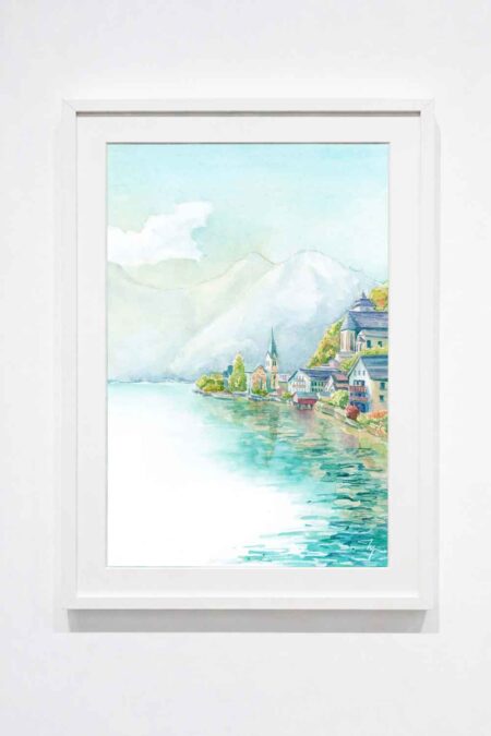 Fall in Hallstatt, Austria, Watercolor Artwork