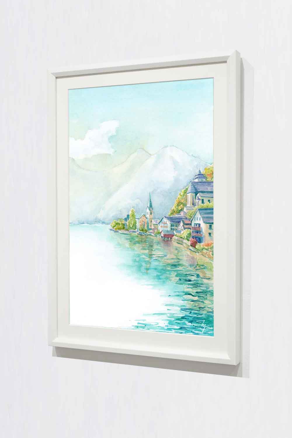 Fall in Hallstatt, Austria, Watercolor Artwork