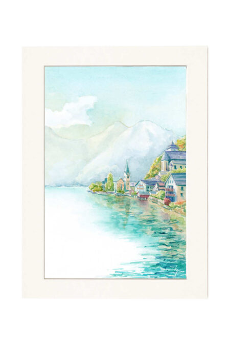 Fall in Hallstatt, Austria, Watercolor Artwork