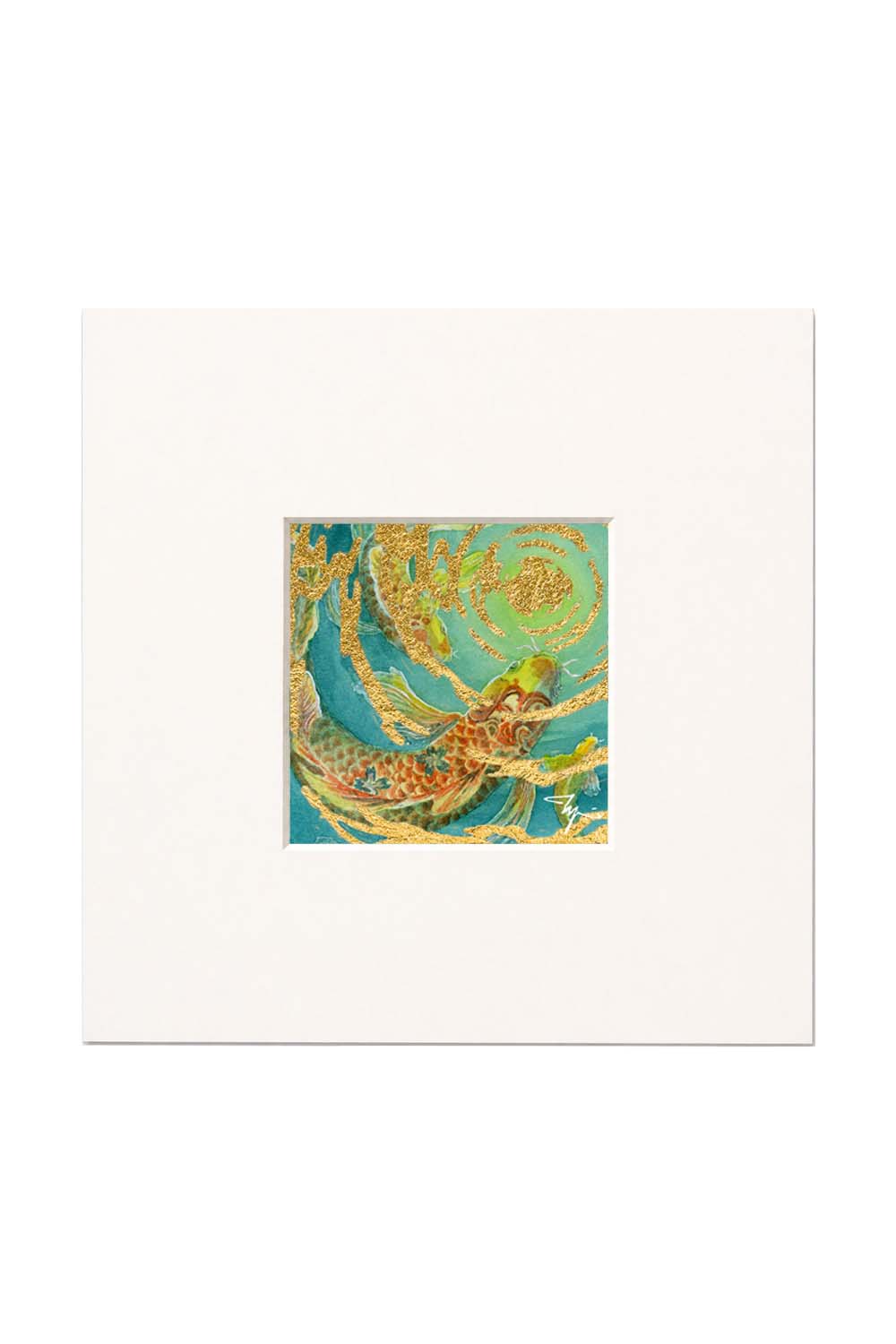 Koi and Moon, Watercolor Artwork