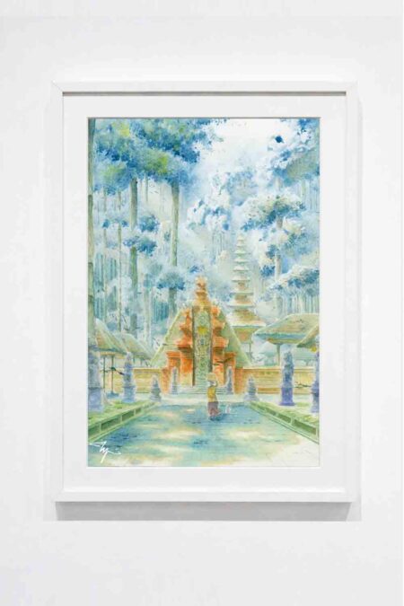 Whispers of Pura Sangeh, Bali, Watercolor Artwork