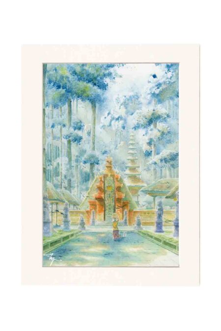 Whispers of Pura Sangeh, Bali, Watercolor Artwork